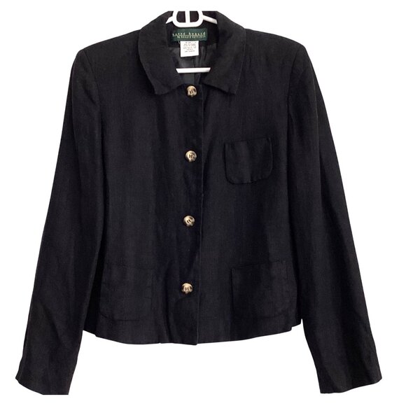 Harve Benard Black 100% Linen Button-Up Jacket Womens Size 12 Pockets - Picture 1 of 10